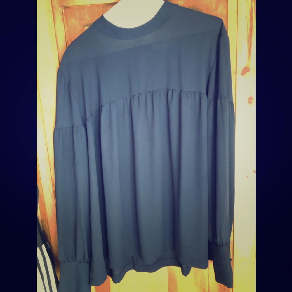 Navy Blouse looks great with Green pants